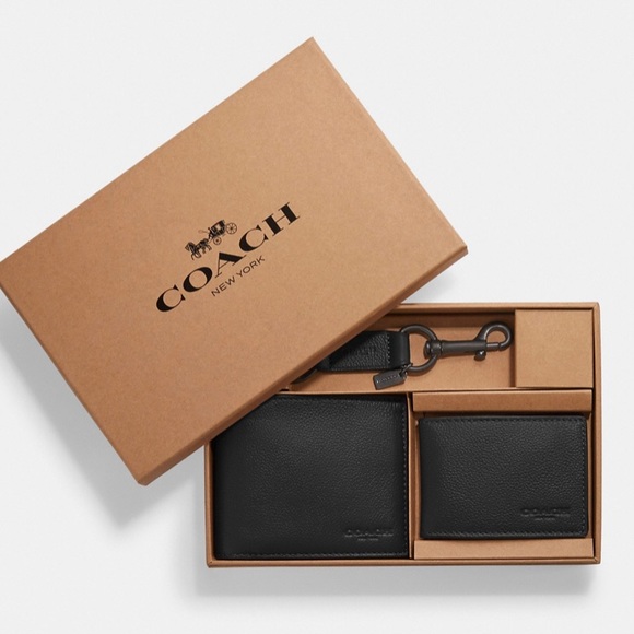 Coach Men's Compact ID Black Leather Wallet With Key Fob F64118 in Gift … - Picture 2 of 6